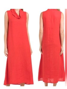 Francesca Bettini red cowl neck maxi dress Size XL 100% linen Made in Italy